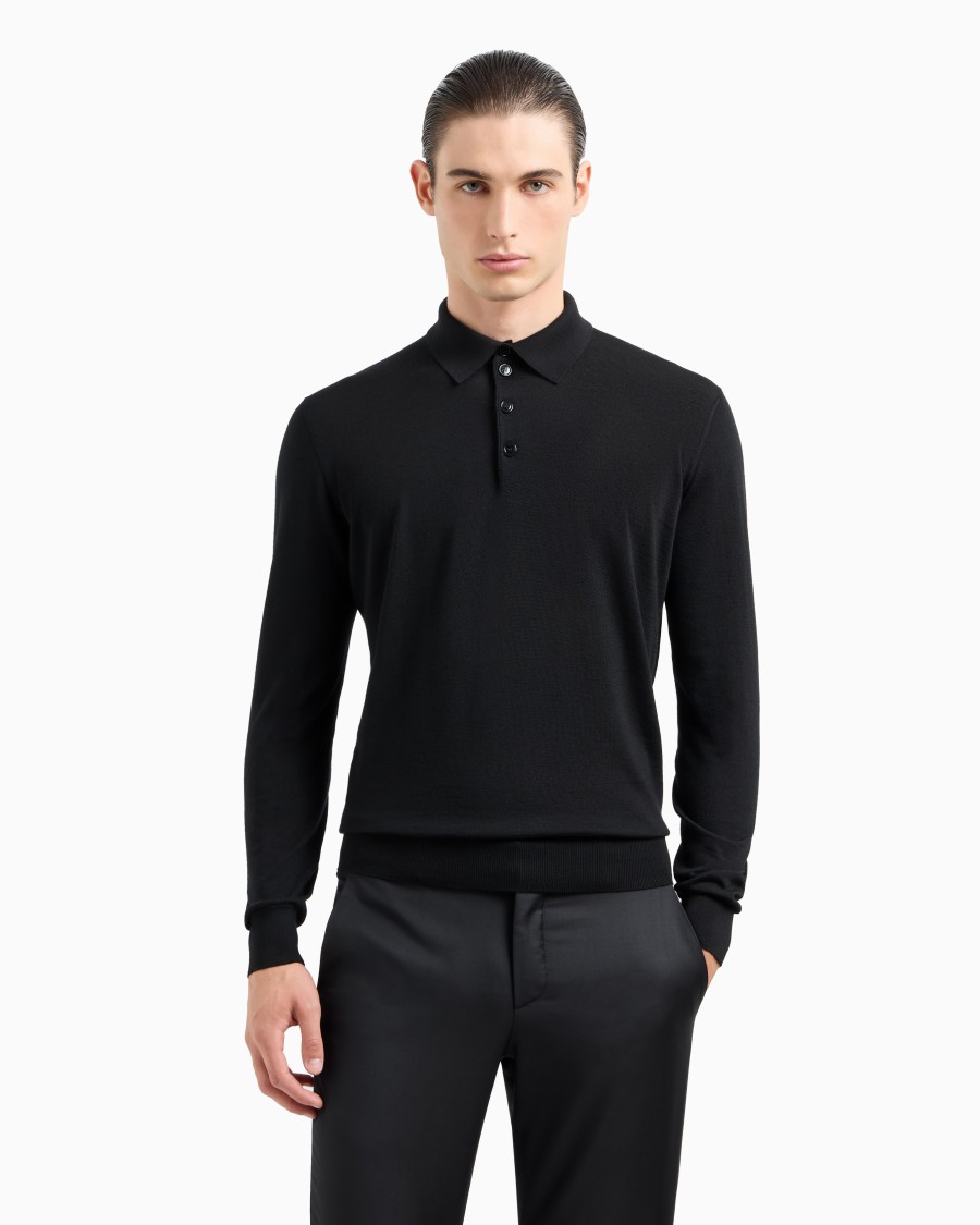 The world of armani POLO A MANICHE LUNGHE IN LANA VERGINE Saldi Di Fabbrica