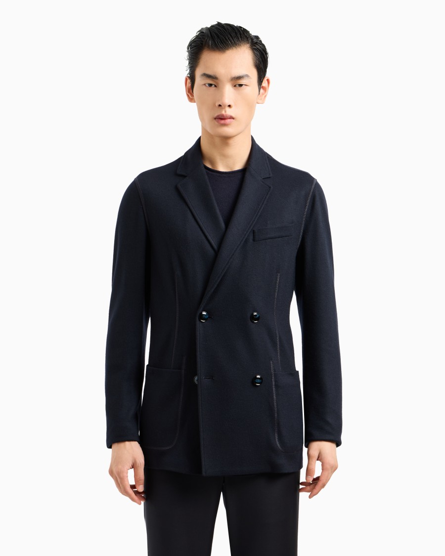 The world of armani GIACCA DOPPIOPETTO ICON IN INTERLOCK DI CASHMERE FOLLATO In Saldo