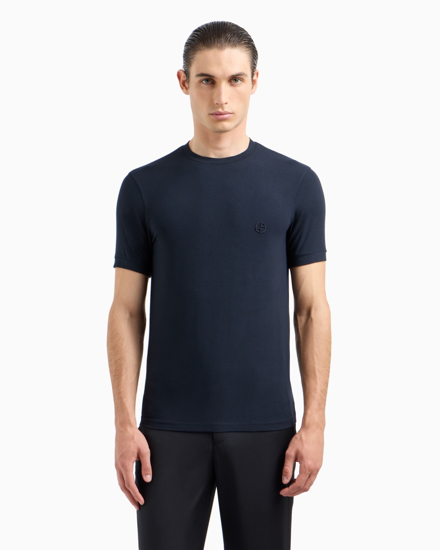 The world of armani T-SHIRT IN JERSEY BAMBOO DI VISCOSA STRETCH CON RICAMO GA Spedizione Gratuita