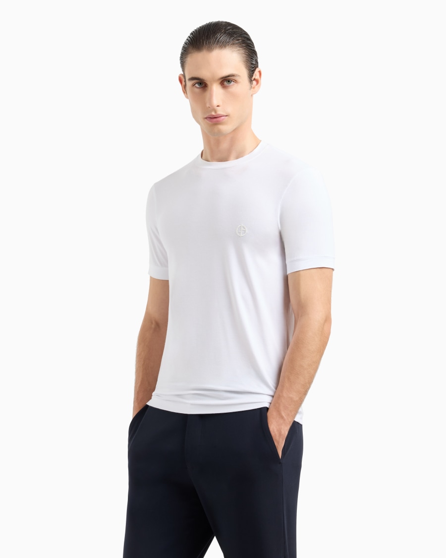 The world of armani T-SHIRT IN JERSEY BAMBOO DI VISCOSA STRETCH CON RICAMO GA Acquista Ora