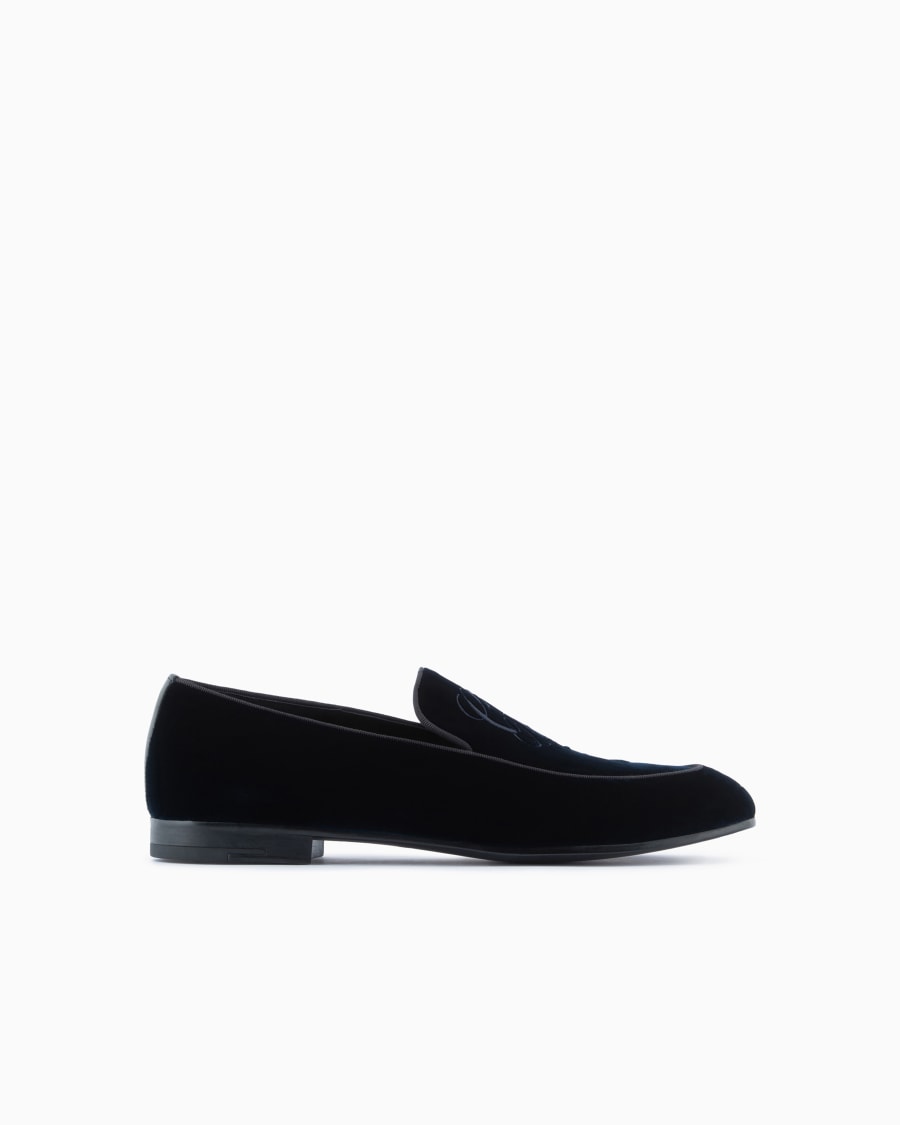 The world of armani MOCASSINI IN VELLUTO CON LOGO RICAMATO