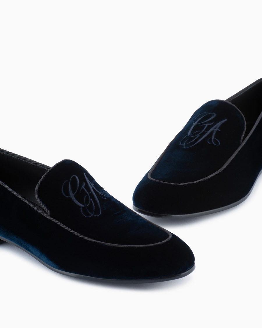 The world of armani MOCASSINI IN VELLUTO CON LOGO RICAMATO Presa