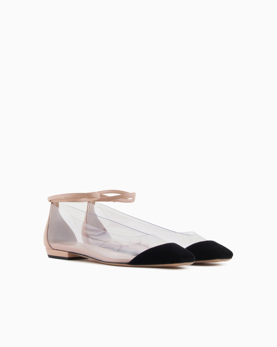 The world of armani BALLERINE CON CINTURINO IN NAPPA PVC E VELLUTO Saldi Di Fabbrica