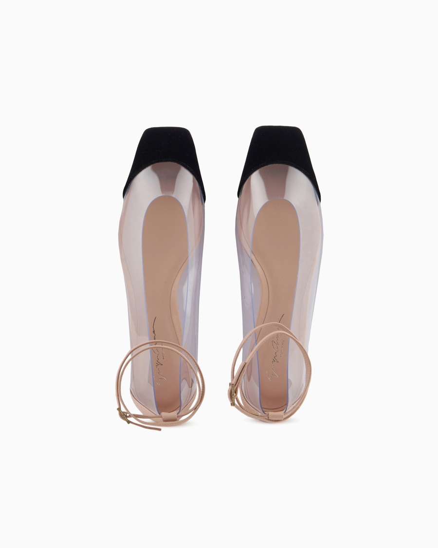 The world of armani BALLERINE CON CINTURINO IN NAPPA PVC E VELLUTO Saldi Di Fabbrica