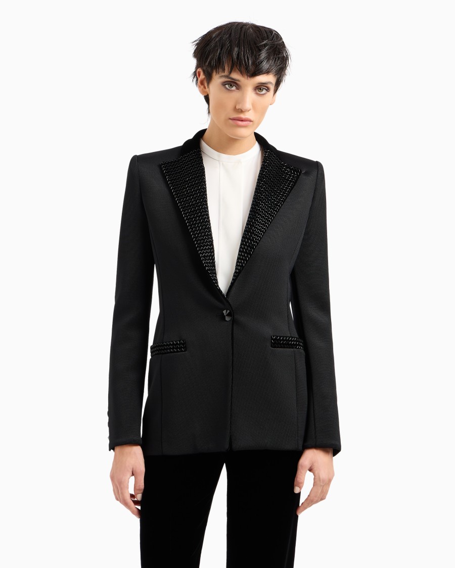The world of armani GIACCA MONOPETTO IN JERSEY DOUBLE E VELLUTO CON RICAMI Qualità