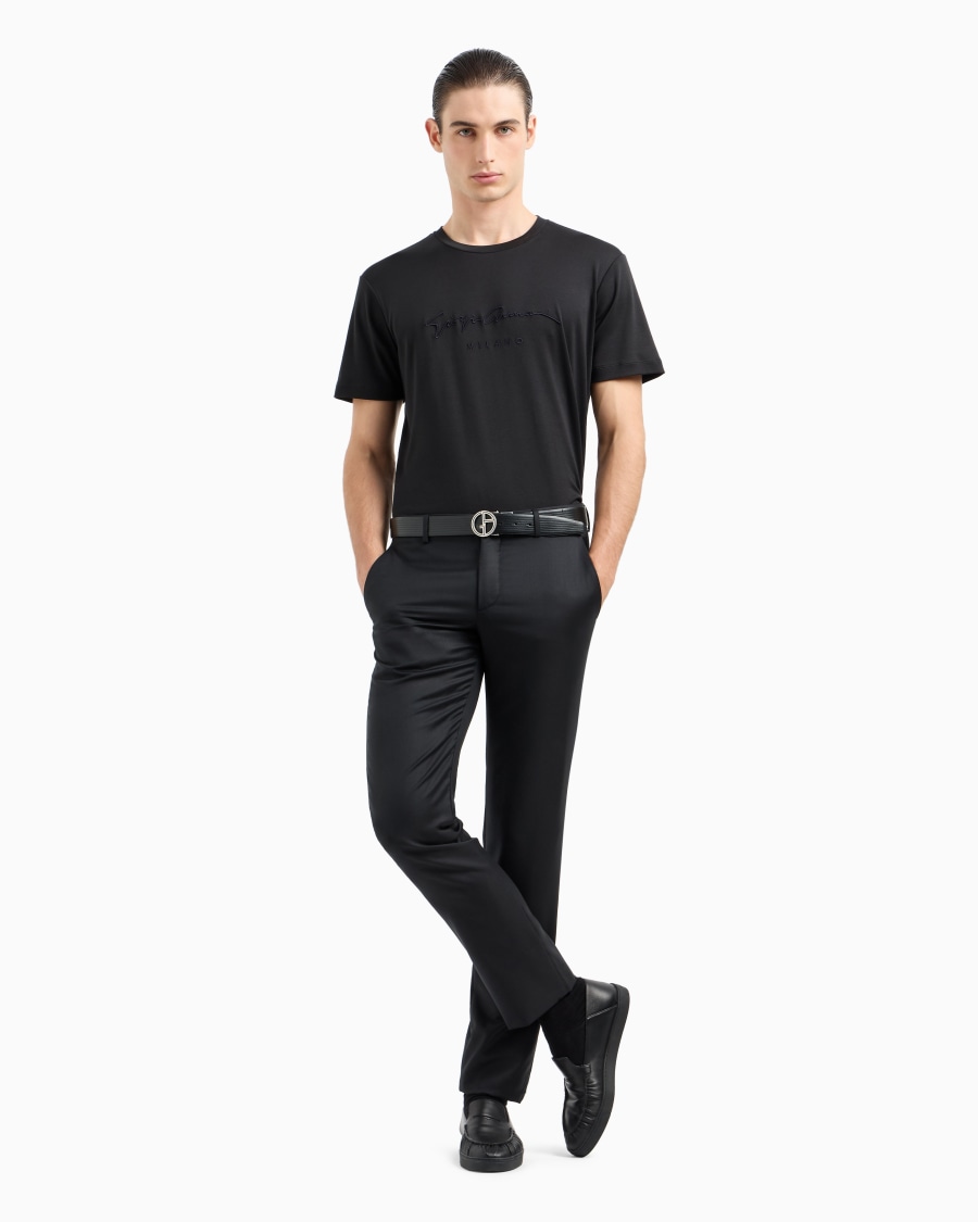 The world of armani T-SHIRT IN INTERLOCK DI PURO COTONE CON LOGO RICAMATO Vendita Economica