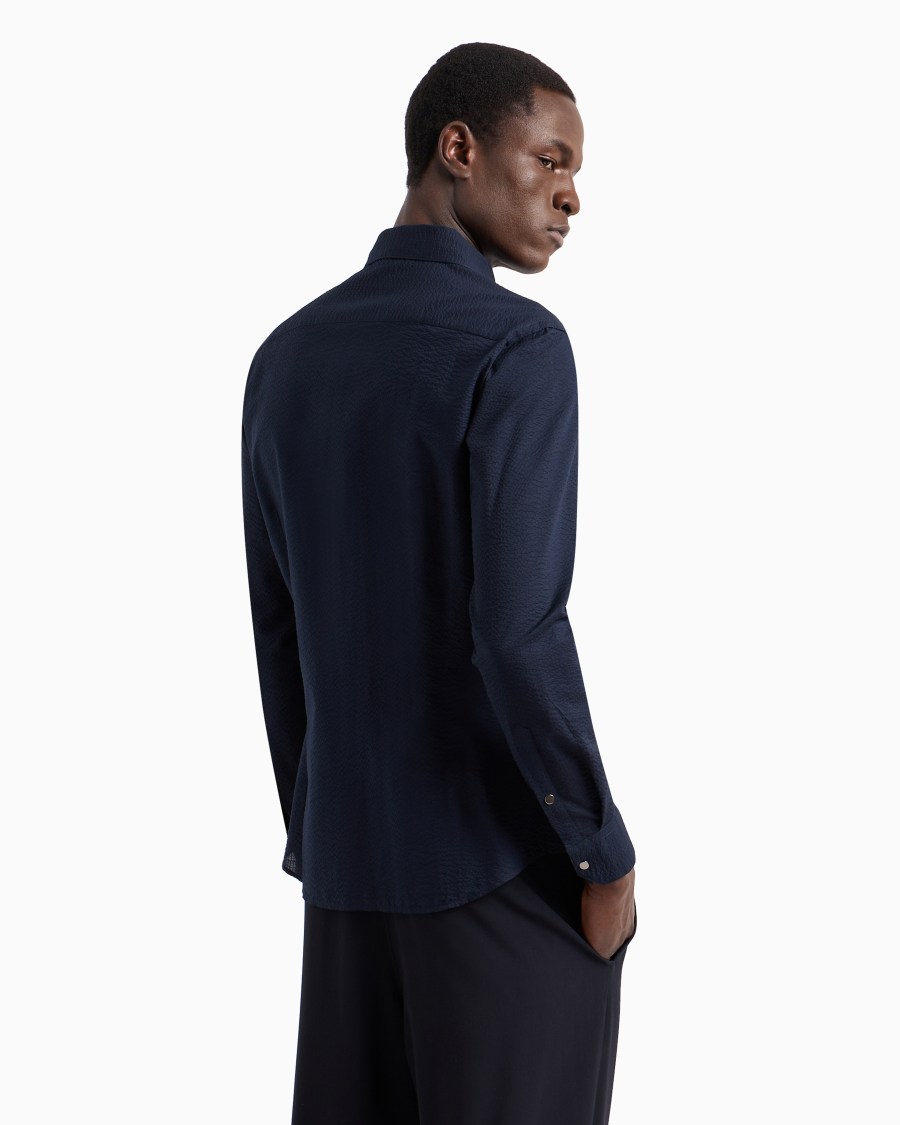 The world of armani CAMICIA SLIM FIT CON ZIP IN COTONE SEERSUCKER Negozio