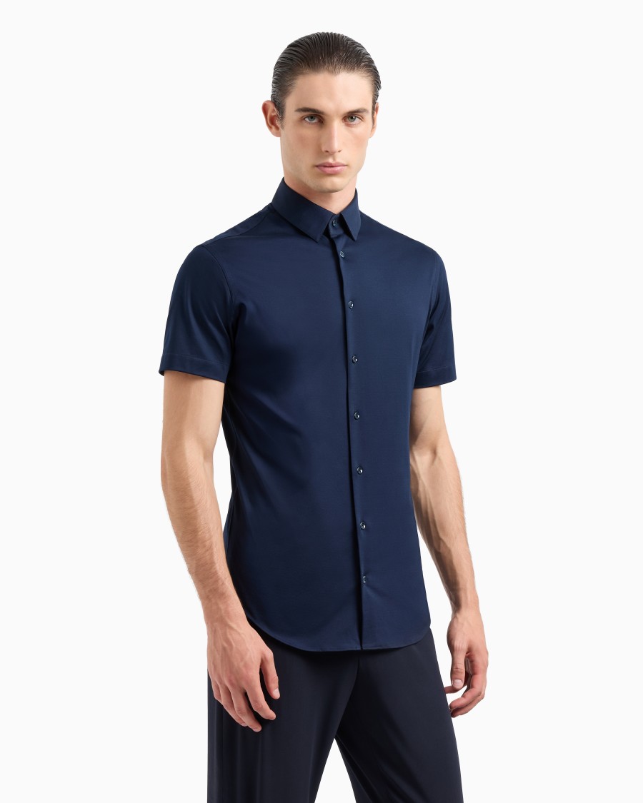 The world of armani CAMICIA A MANICHE CORTE IN JERSEY DI COTONE Qualità