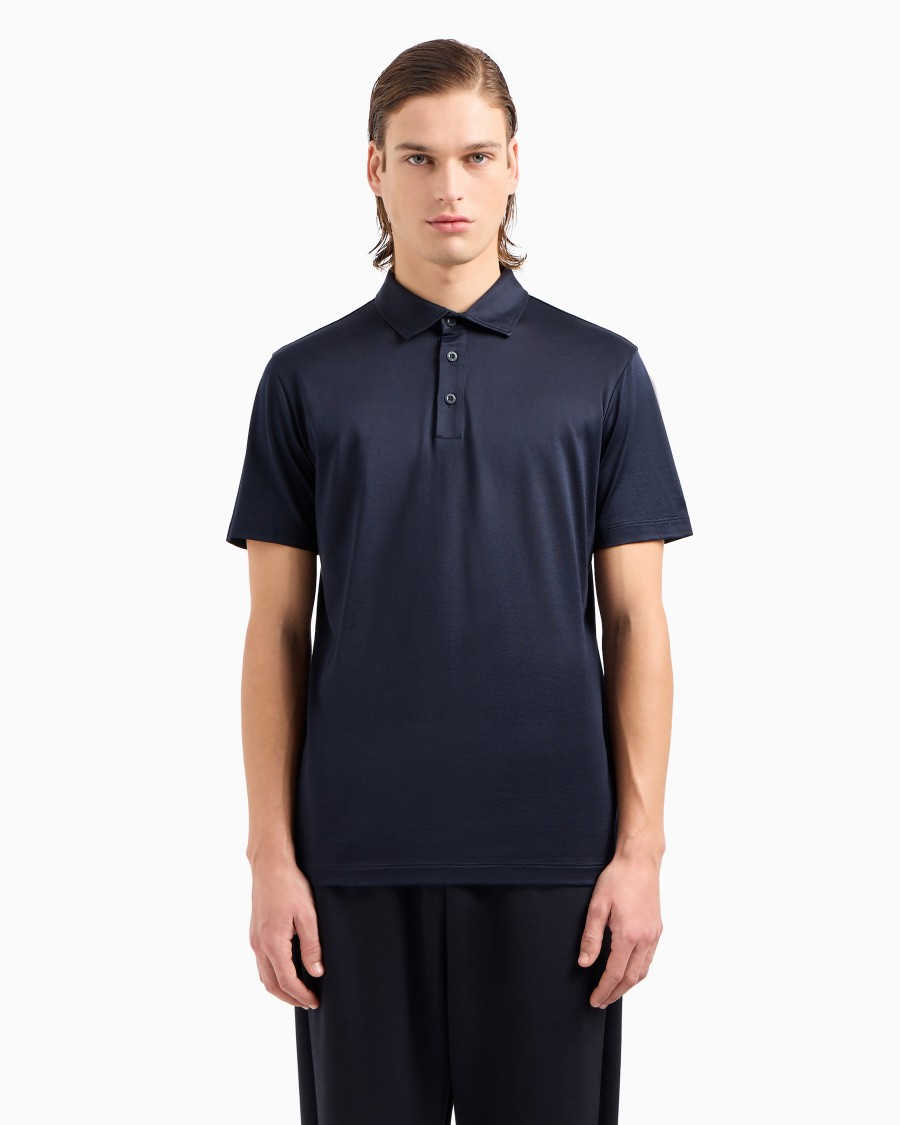 The world of armani POLO IN JERSEY DI SETA E COTONE MELANGE Affare Del Giorno