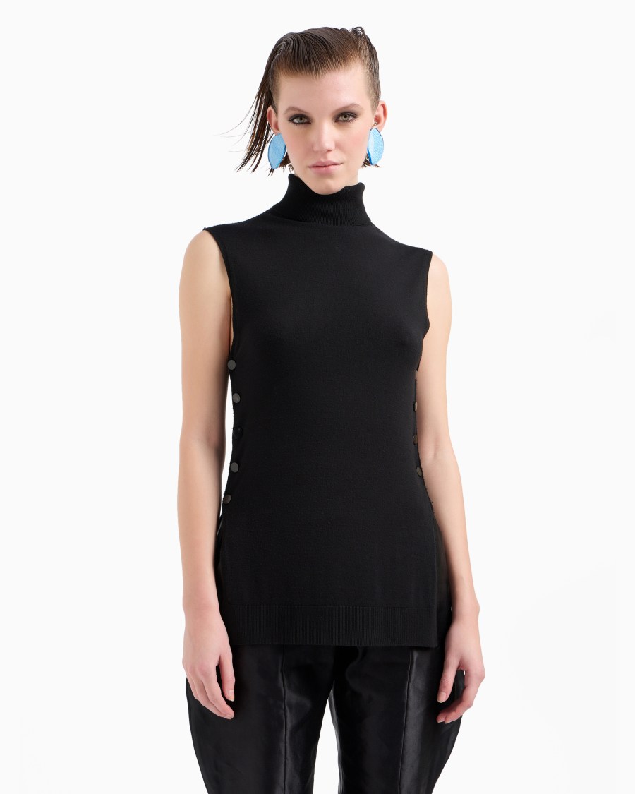 The world of armani TOP CON COLLO A LUPETTO IN LANA VERGINE Sottocosto