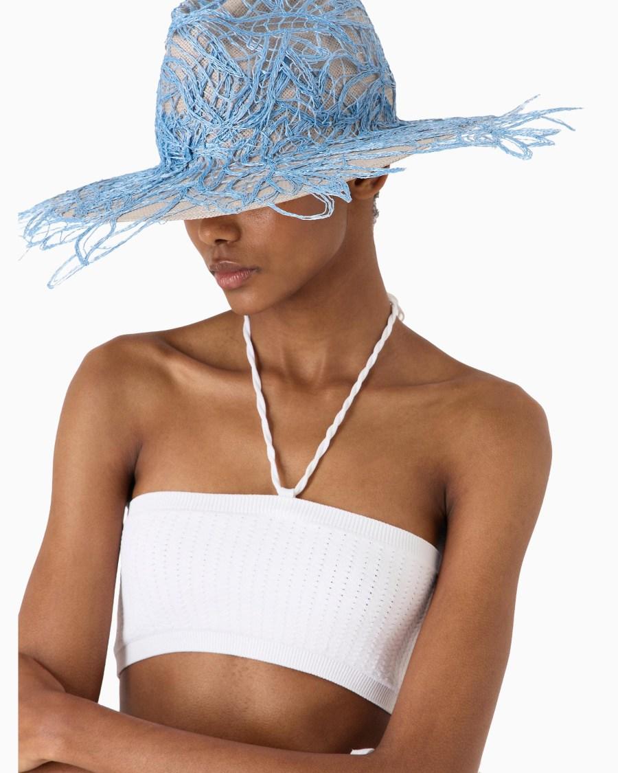 The world of armani CAPPELLO A TESA LARGA IN CARTA TESSILE CON RICAMI Saldi