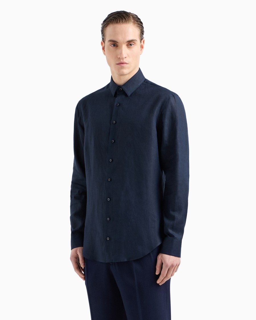 The world of armani CAMICIA REGULAR FIT IN LINO Sottocosto