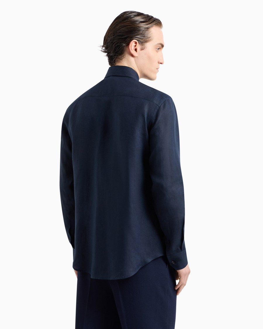 The world of armani CAMICIA REGULAR FIT IN LINO Sottocosto