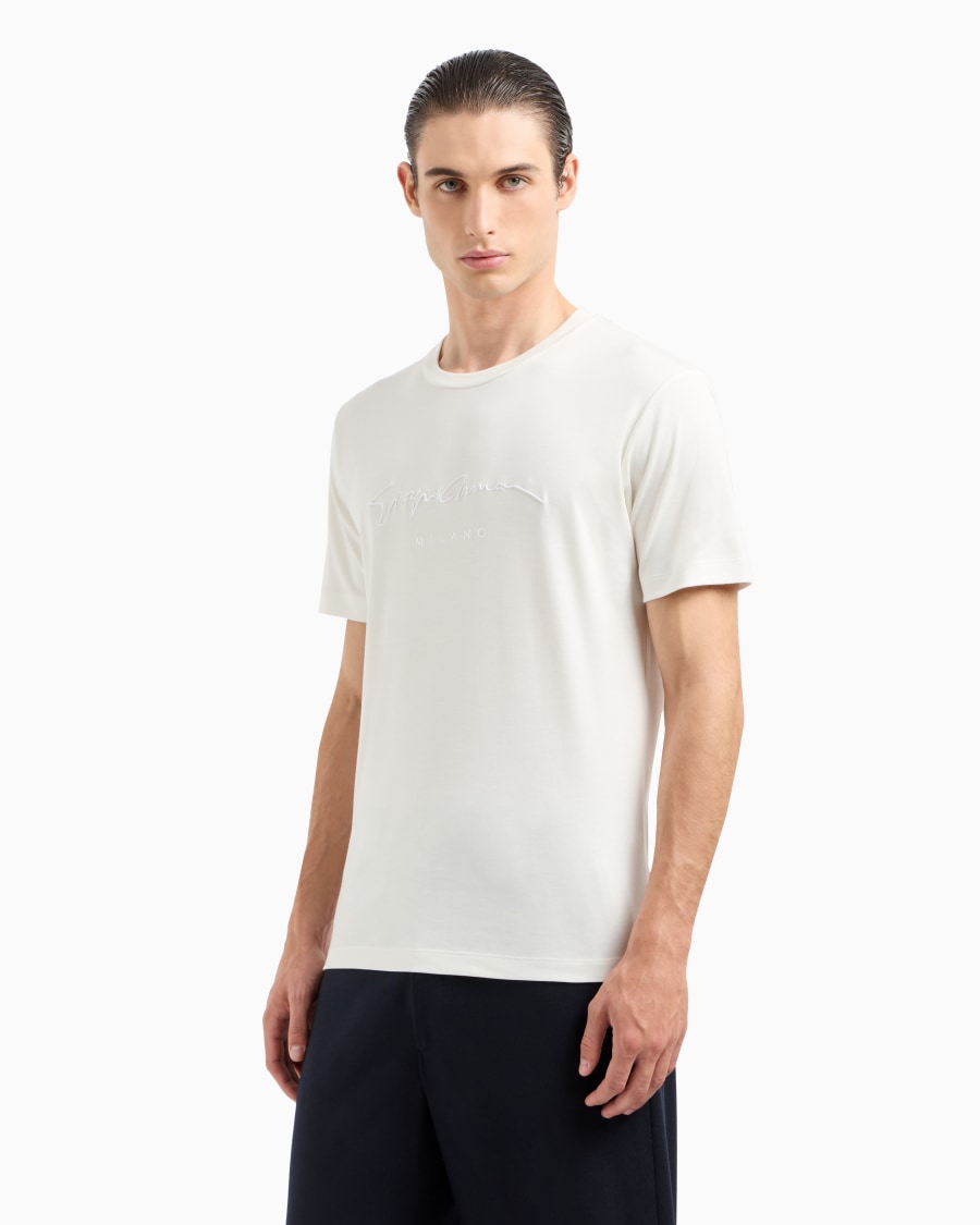 The world of armani T-SHIRT IN INTERLOCK DI PURO COTONE CON LOGO RICAMATO Novità