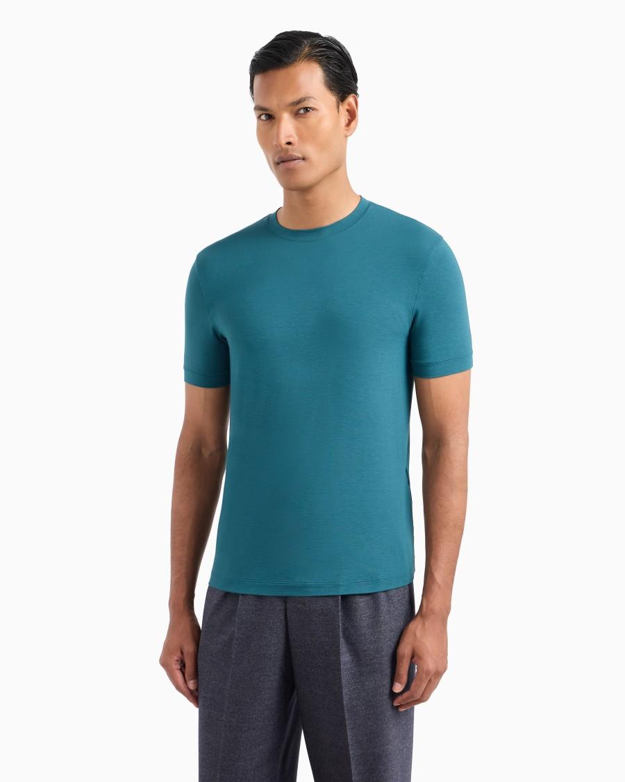 The world of armani T-SHIRT GIROCOLLO A MANICHE CORTE IN JERSEY DI VISCOSA STRETCH Nuova