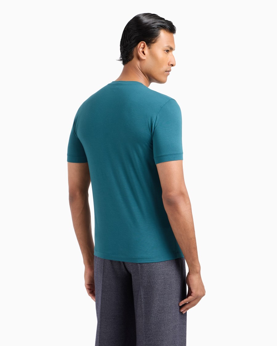 The world of armani T-SHIRT GIROCOLLO A MANICHE CORTE IN JERSEY DI VISCOSA STRETCH Nuova