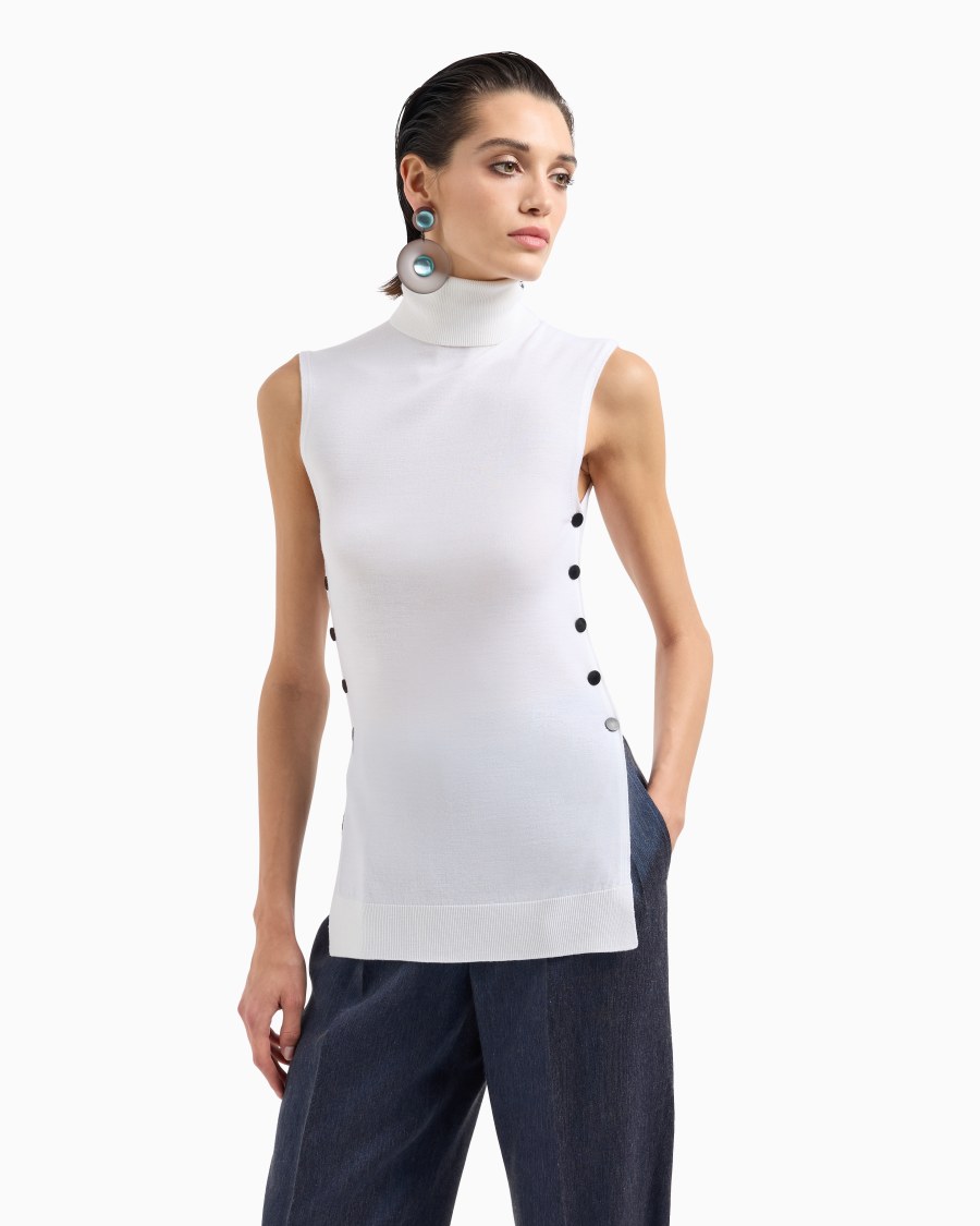 The world of armani TOP CON COLLO A LUPETTO IN LANA VERGINE Soddisfazione Garantita
