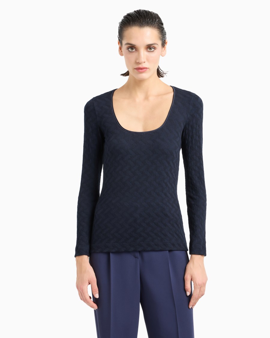 The world of armani MAGLIA GIROCOLLO IN JERSEY DI VISCOSA E CASHMERE JACQUARD ASV Consegna Veloce