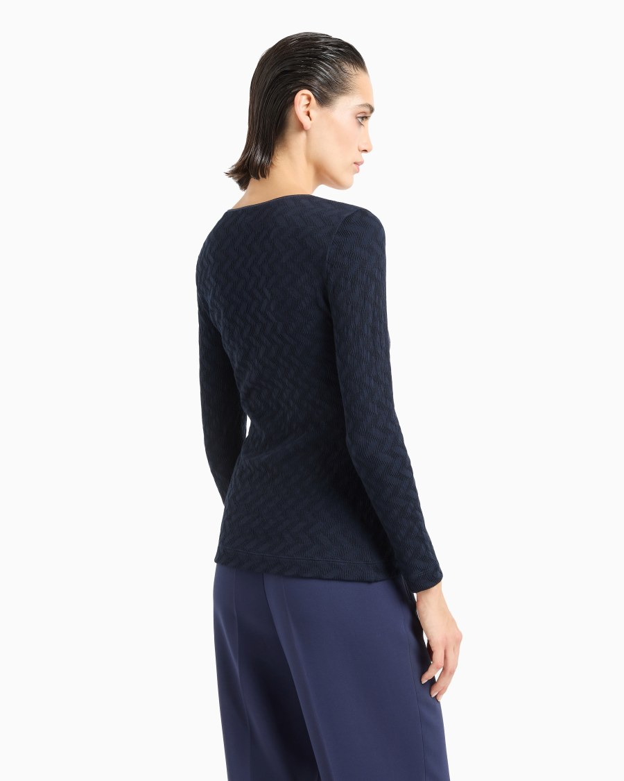 The world of armani MAGLIA GIROCOLLO IN JERSEY DI VISCOSA E CASHMERE JACQUARD ASV Consegna Veloce