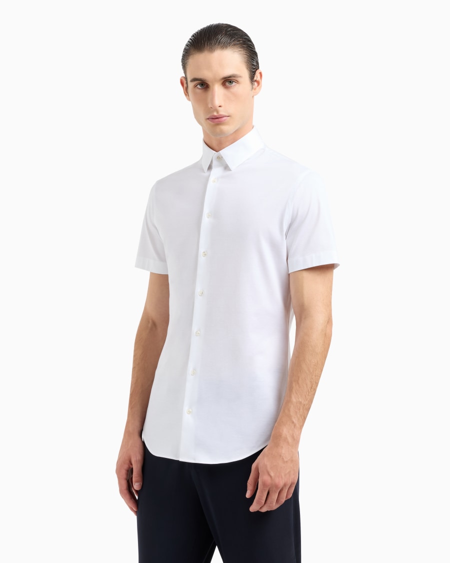 The world of armani CAMICIA A MANICHE CORTE IN JERSEY DI COTONE Nuovo