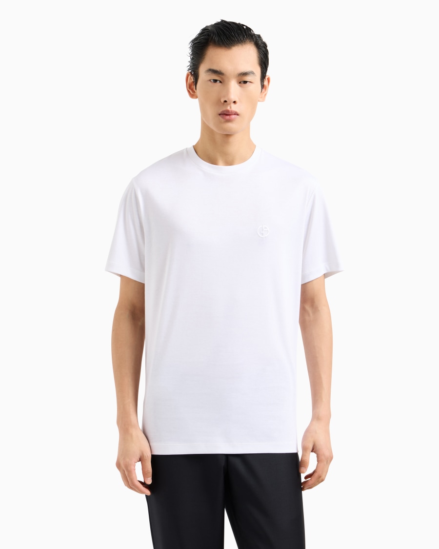 The world of armani T-SHIRT IN INTERLOCK DI COTONE CON LOGO RICAMATO Promozione