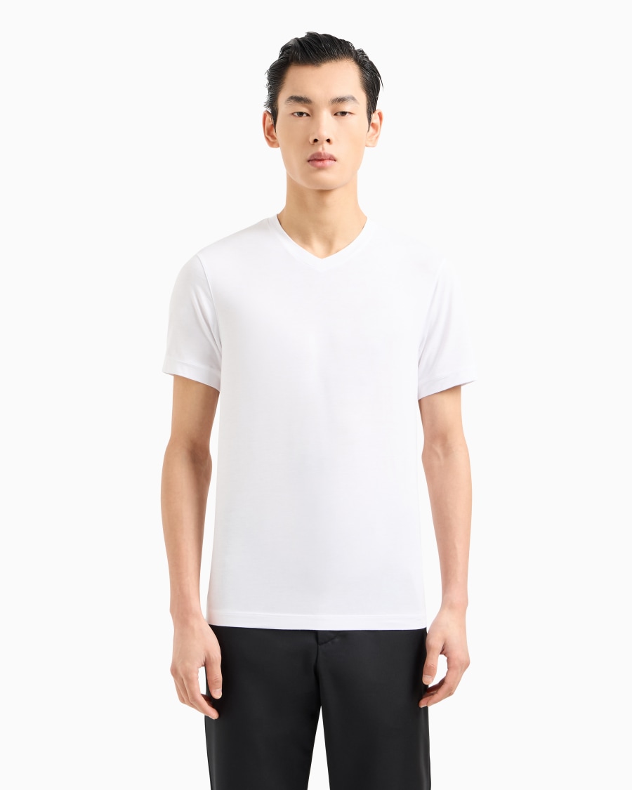 The world of armani T-SHIRT CON SCOLLO A V ICON IN JERSEY DI VISCOSA STRETCH Pezzi Unici