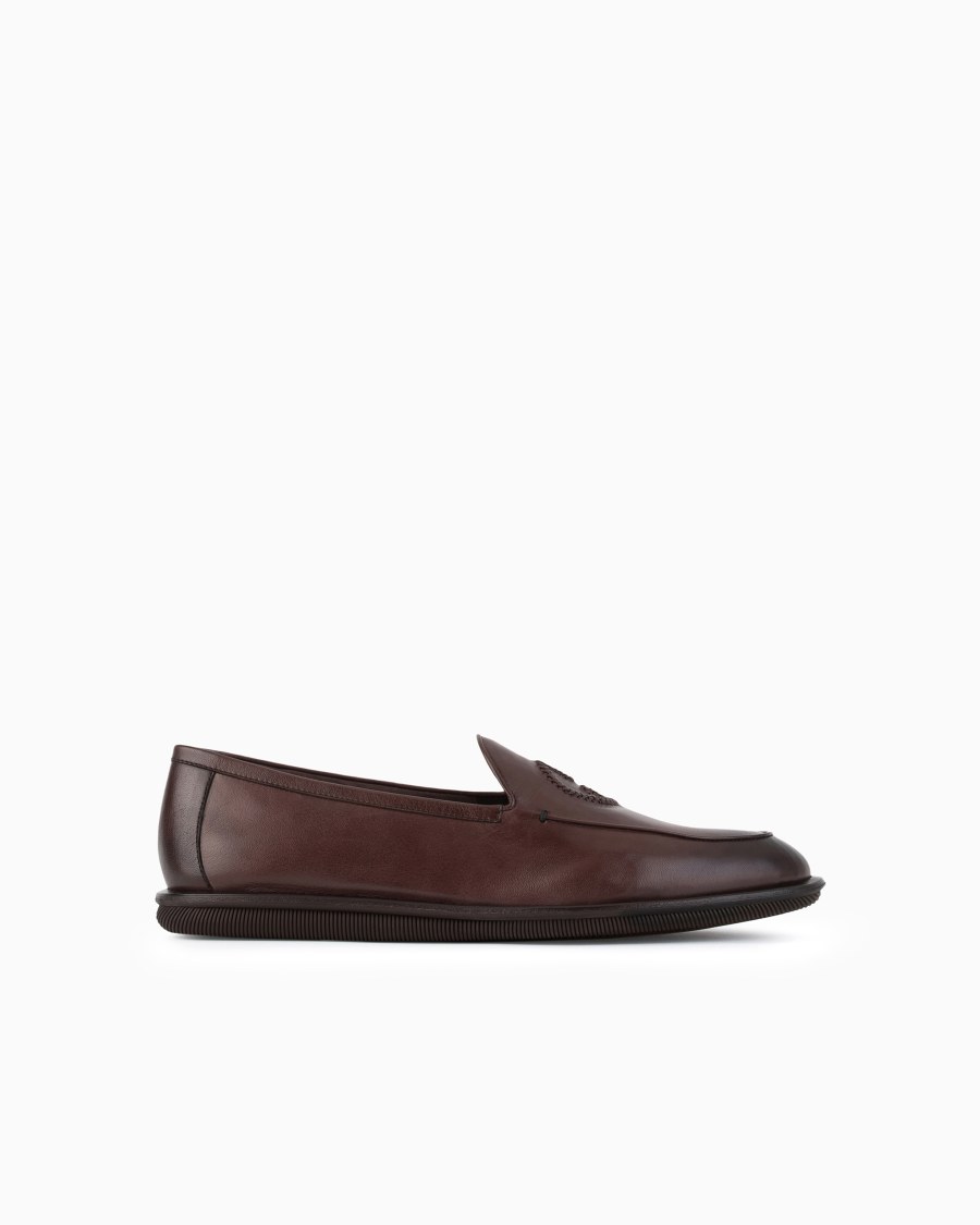 The world of armani MOCASSINI IN NAPPA VINTAGE CON LOGO RICAMATO