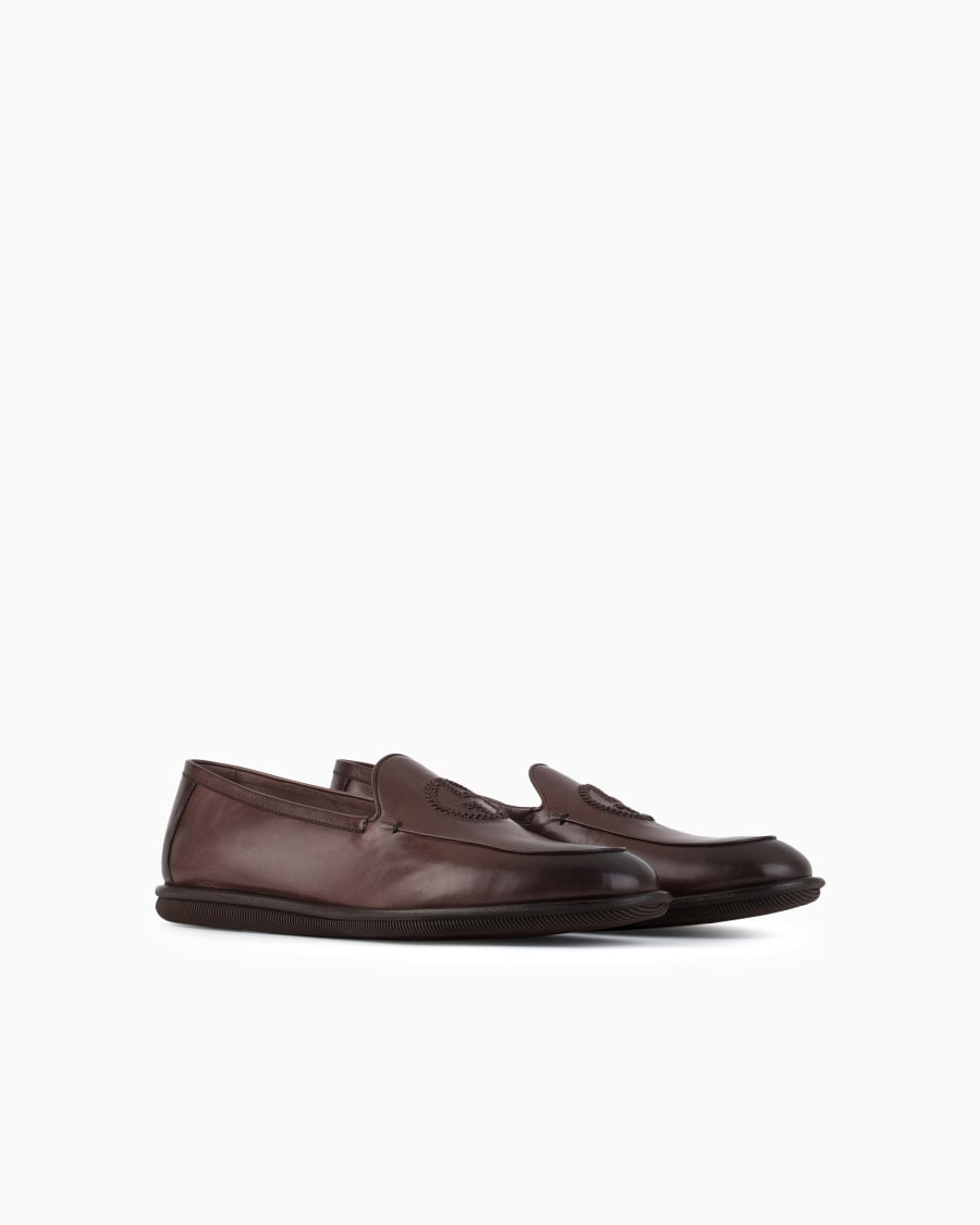 The world of armani MOCASSINI IN NAPPA VINTAGE CON LOGO RICAMATO Presa
