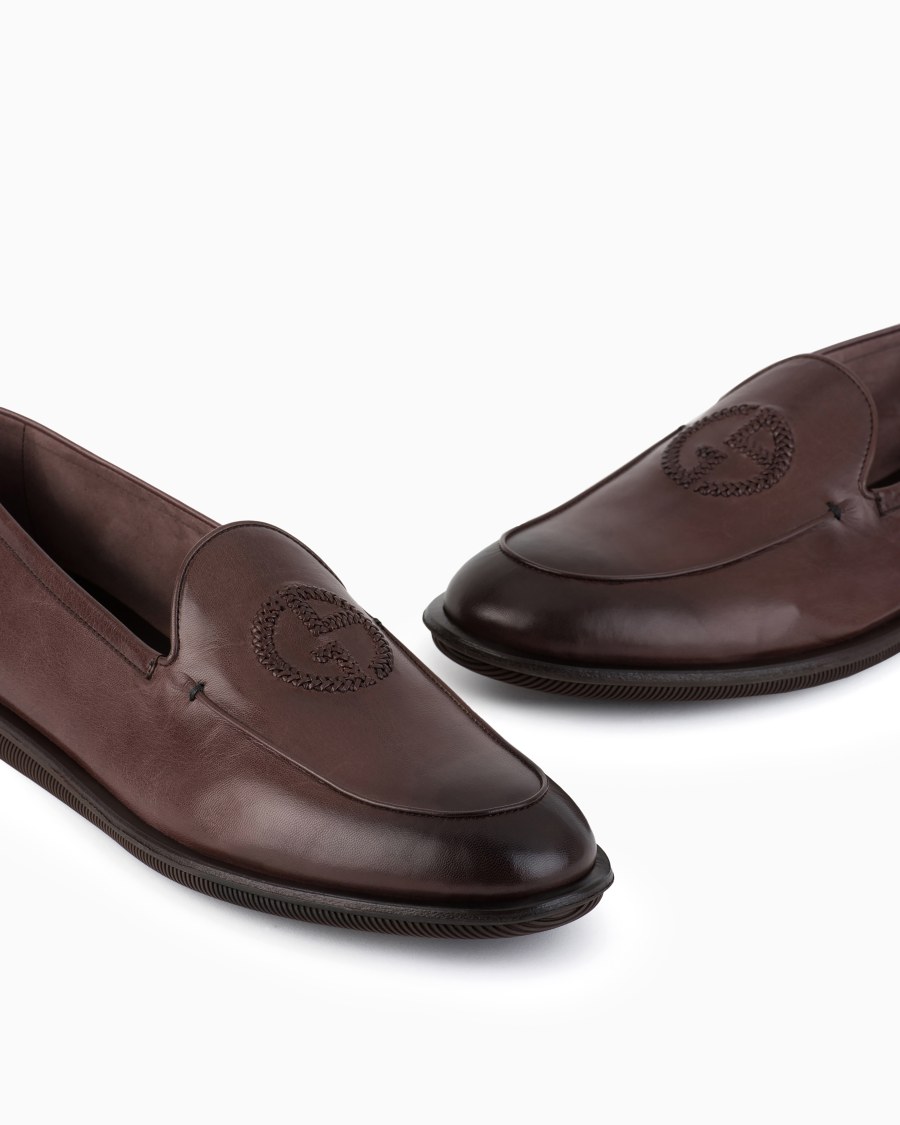 The world of armani MOCASSINI IN NAPPA VINTAGE CON LOGO RICAMATO Presa