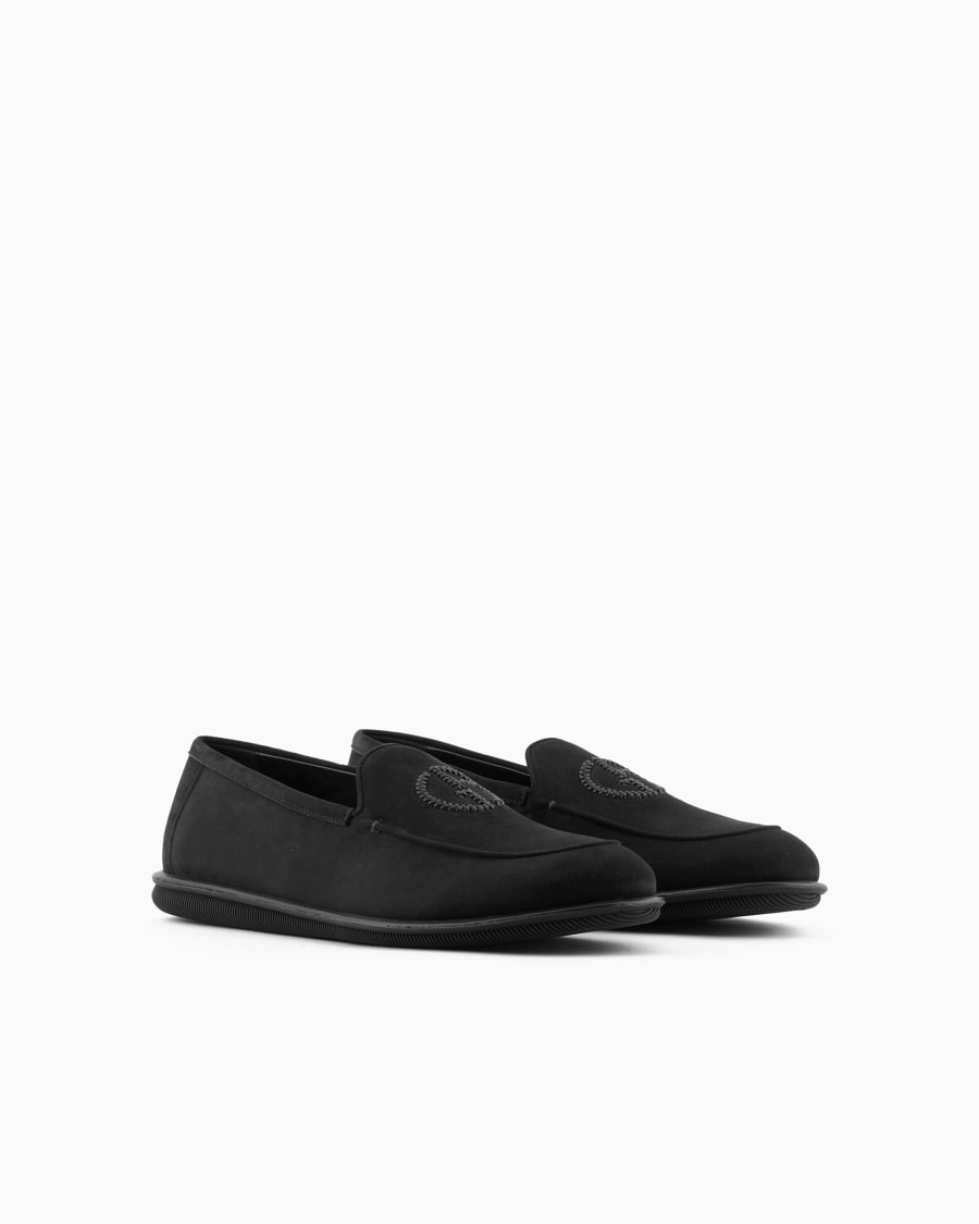 The world of armani MOCASSINI IN SUEDE CON LOGO RICAMATO In Vendita