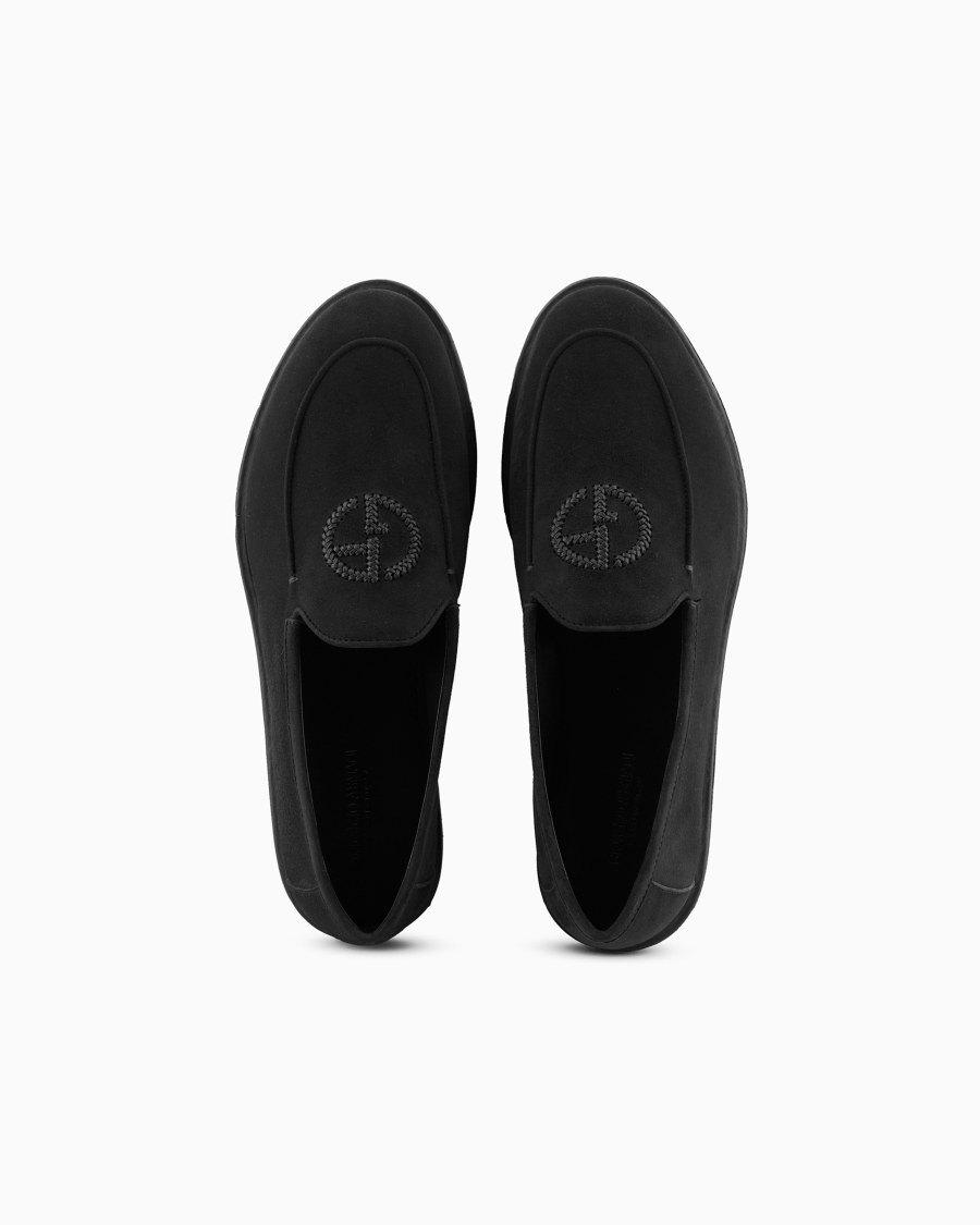 The world of armani MOCASSINI IN SUEDE CON LOGO RICAMATO In Vendita