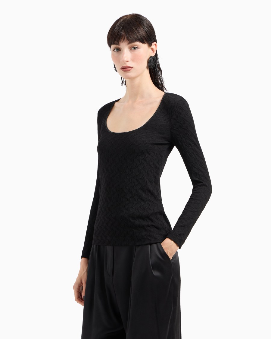 The world of armani MAGLIA GIROCOLLO IN JERSEY DI VISCOSA E CASHMERE JACQUARD ASV Vendita Economica