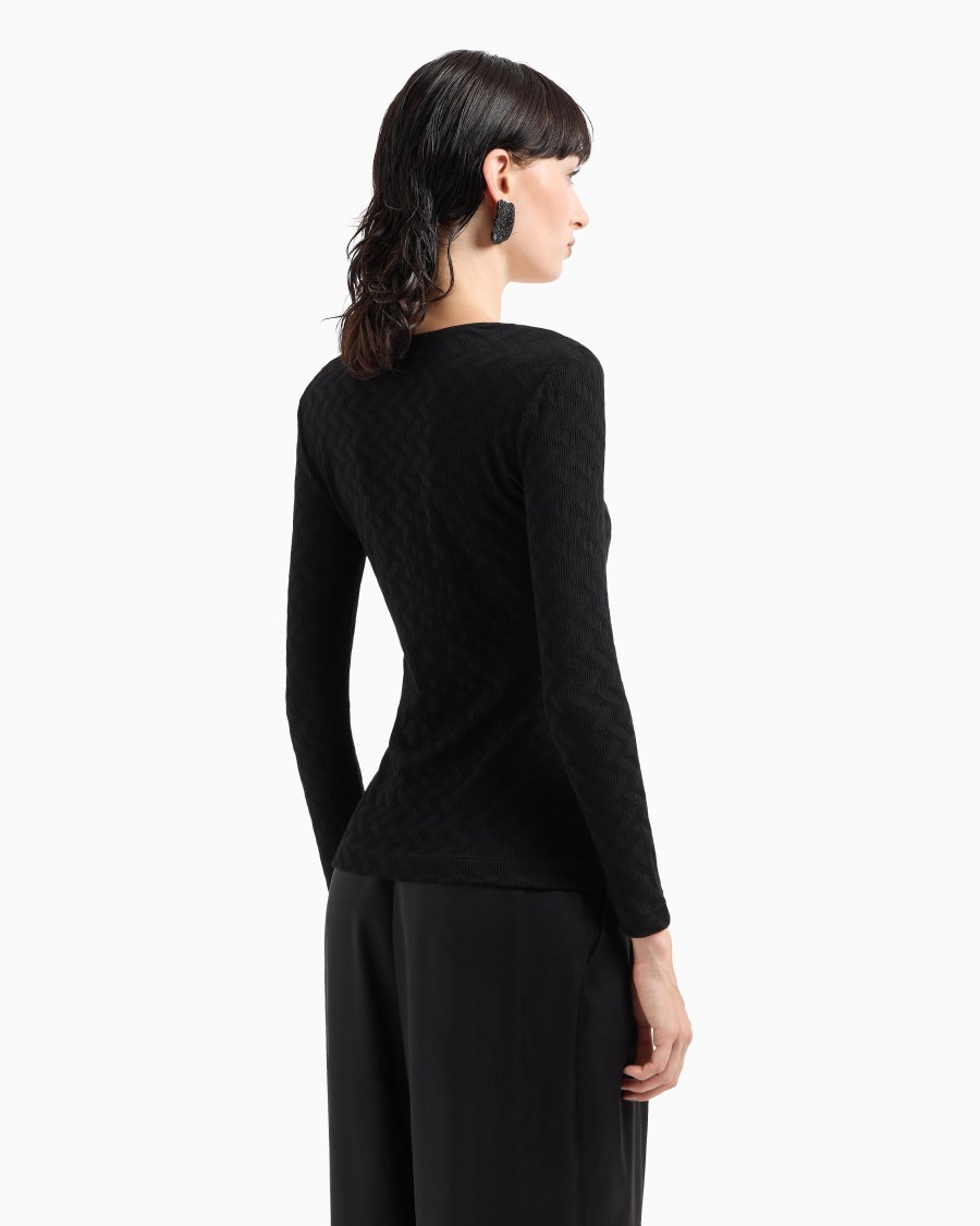 The world of armani MAGLIA GIROCOLLO IN JERSEY DI VISCOSA E CASHMERE JACQUARD ASV Vendita Economica