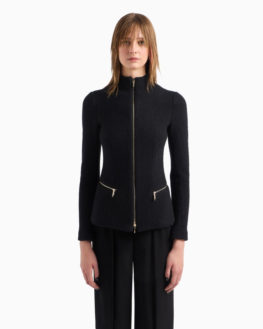 The world of armani GIACCA CON ZIP IN COTONE LANA E CASHMERE DOUBLE In Saldo