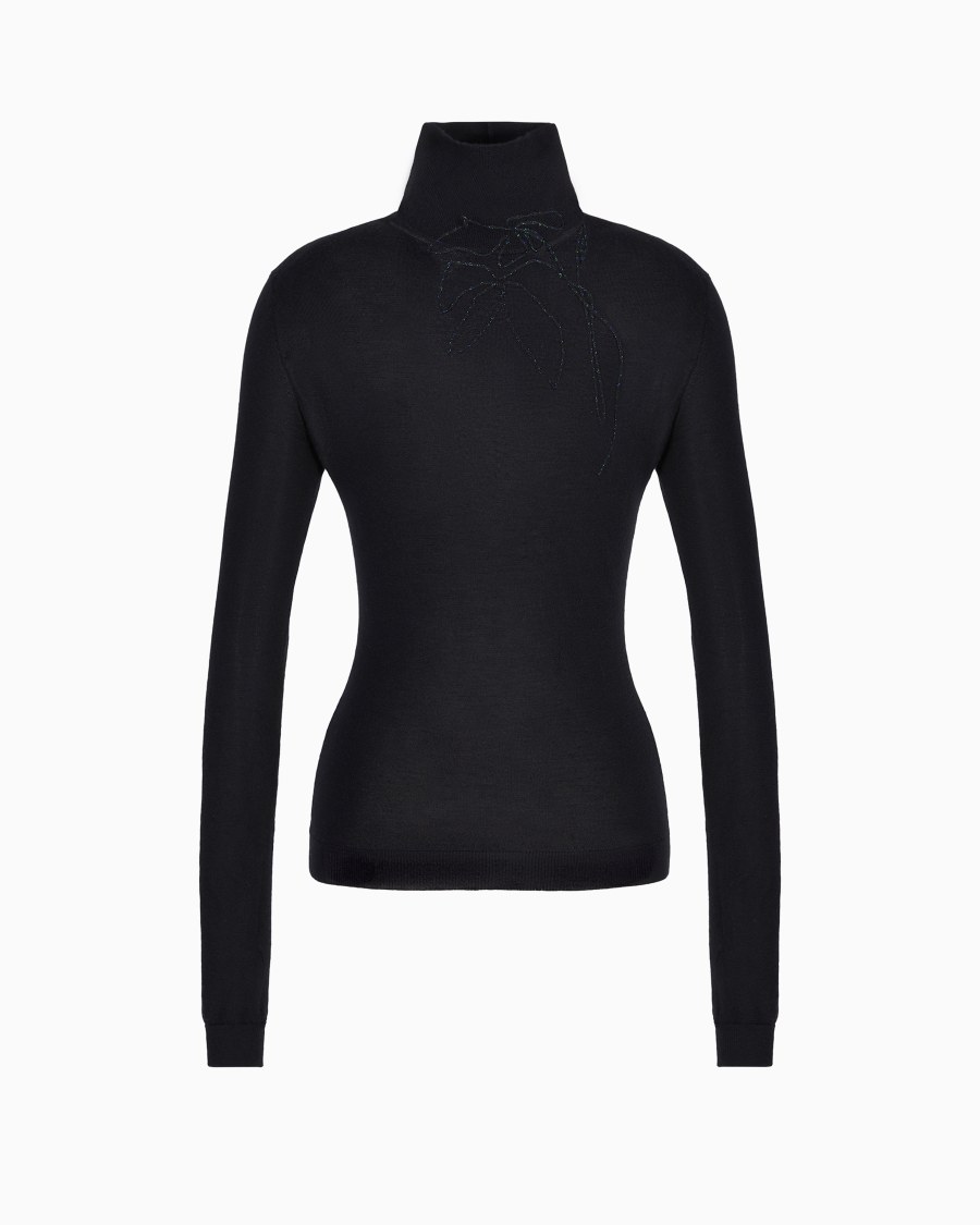 The world of armani MAGLIA A LUPETTO IN CASHMERE E SETA CON RICAMO