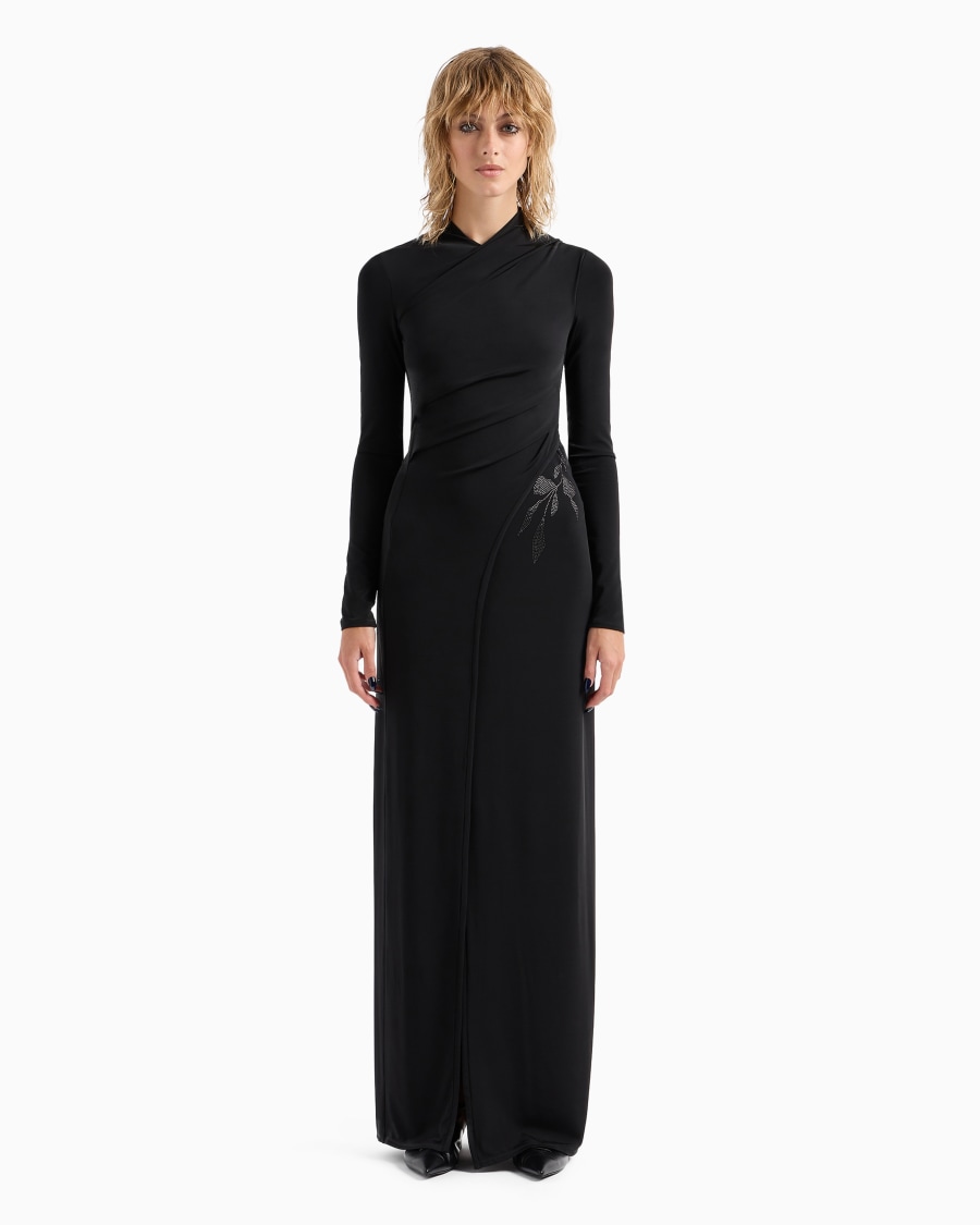 The world of armani ABITO LUNGO IN JERSEY DI VISCOSA STRETCH CON STRASS ASV Consegna Veloce