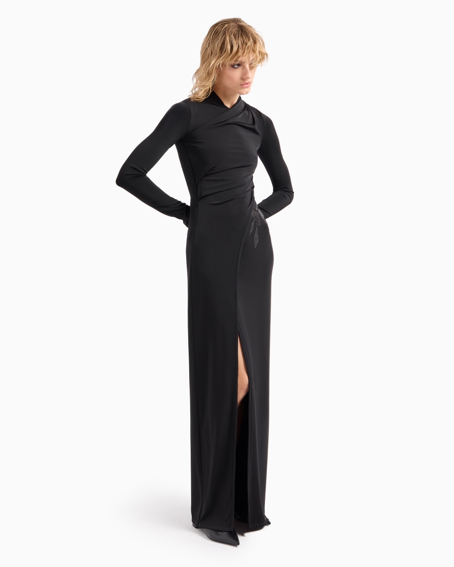 The world of armani ABITO LUNGO IN JERSEY DI VISCOSA STRETCH CON STRASS ASV Consegna Veloce