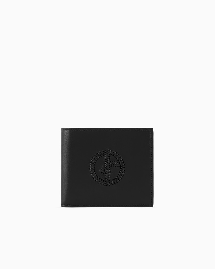 The world of armani PORTAFOGLIO BIFOLD IN NAPPA CON LOGO RICAMATO