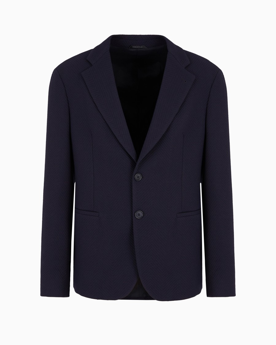 The world of armani GIACCA MONOPETTO IN MISTO LANA STRETCH JACQUARD CHEVRON