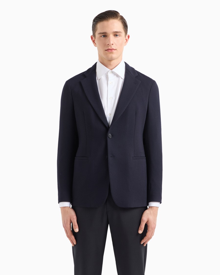 The world of armani GIACCA MONOPETTO IN MISTO LANA STRETCH JACQUARD CHEVRON In Saldo