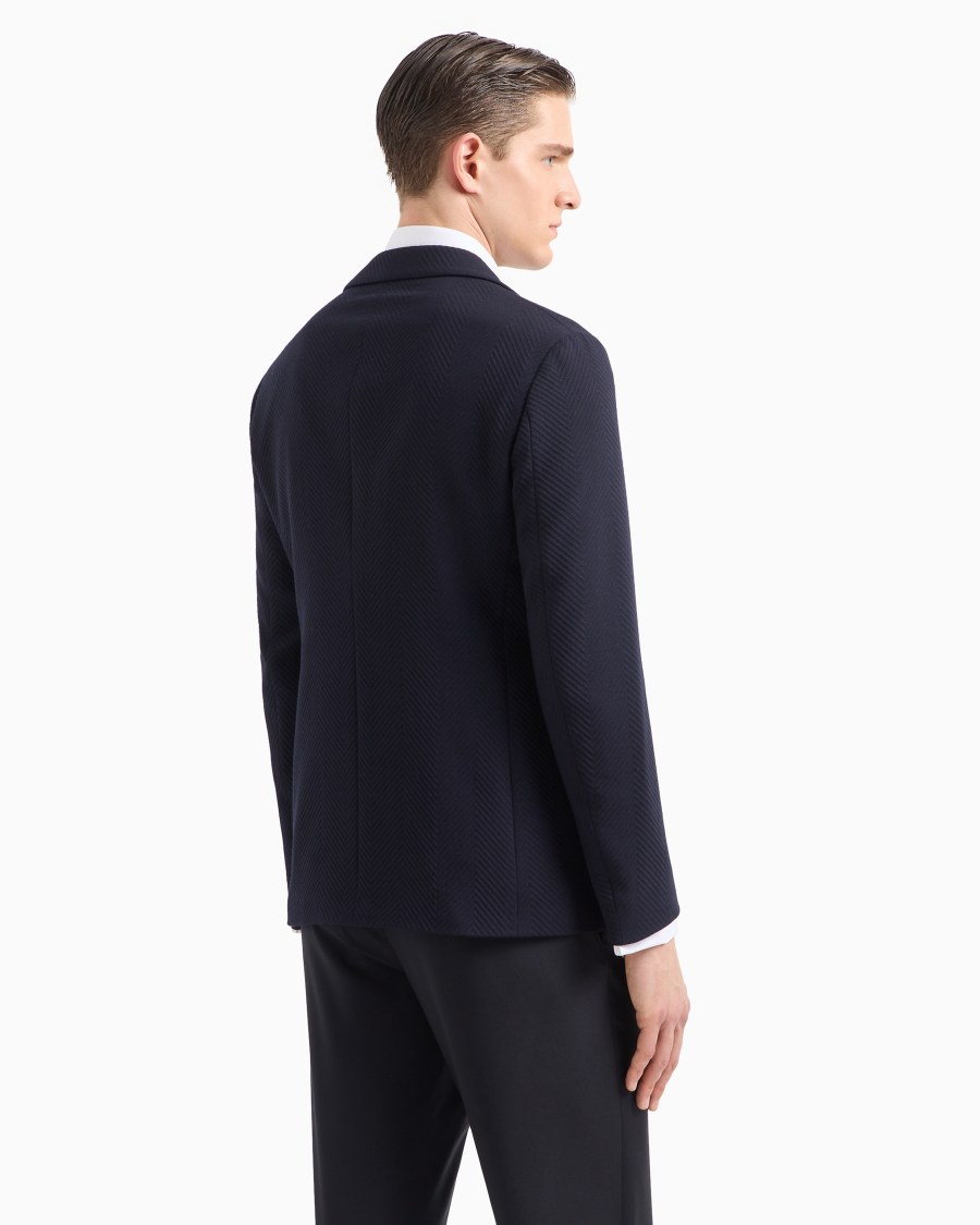 The world of armani GIACCA MONOPETTO IN MISTO LANA STRETCH JACQUARD CHEVRON In Saldo