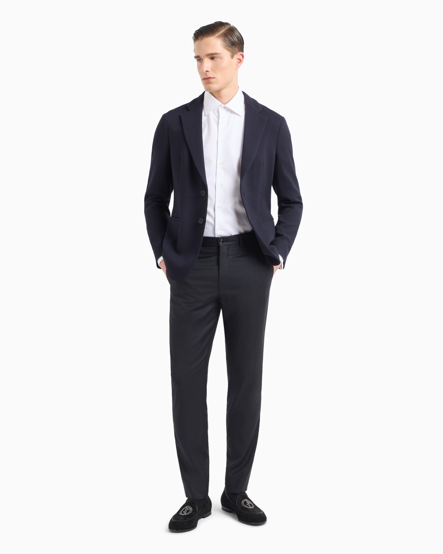 The world of armani GIACCA MONOPETTO IN MISTO LANA STRETCH JACQUARD CHEVRON In Saldo