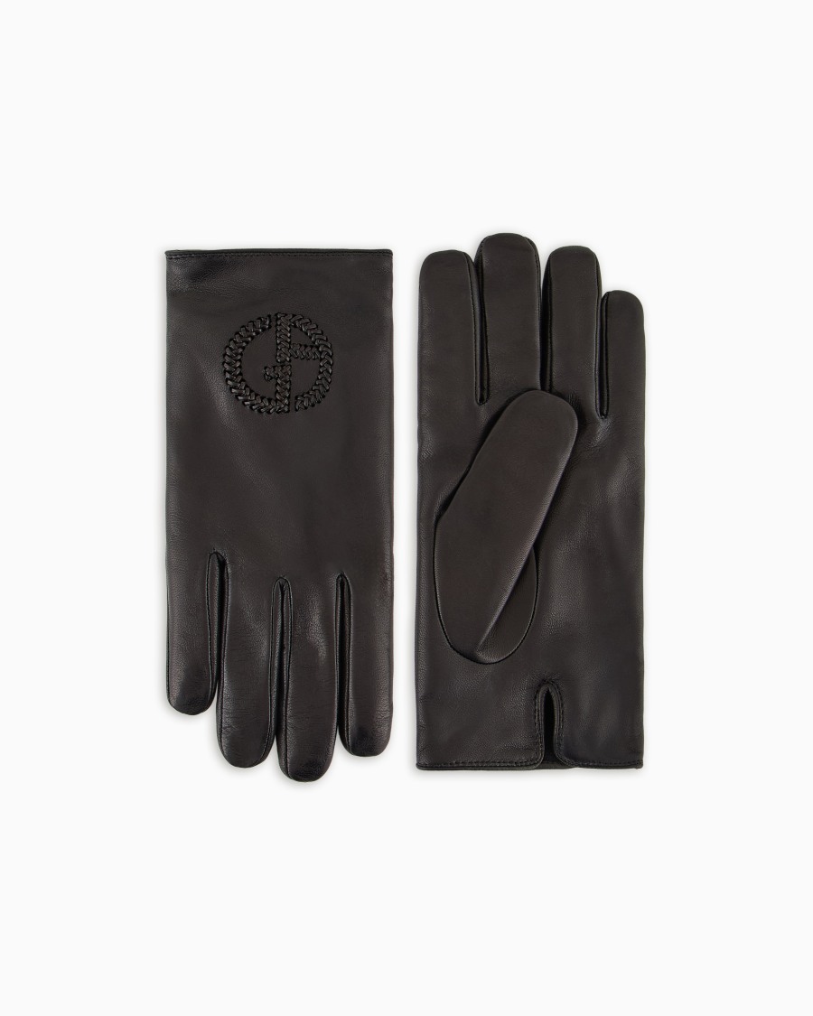 The world of armani GUANTI IN NAPPA CON LOGO RICAMATO