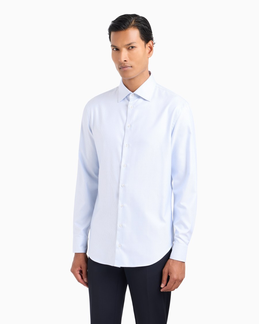 The world of armani CAMICIA REGULAR FIT IN COTONE MICROARMATURATO Consegna Veloce