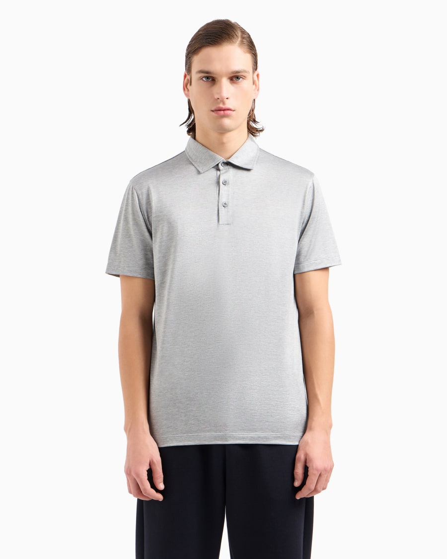 The world of armani POLO IN JERSEY DI SETA E COTONE MELANGE Fino Al -60%