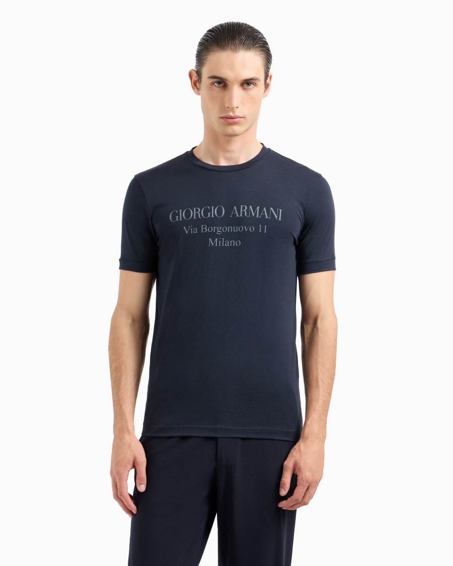 The world of armani T-SHIRT GIROCOLLO BORGONUOVO 11 IN JERSEY DI COTONE PIMA Prezzo Ridotto
