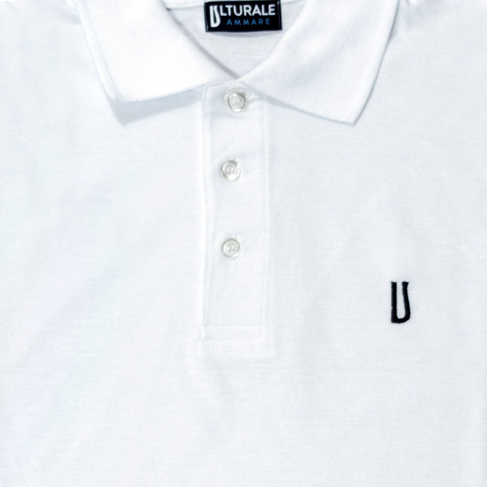 Ulturale Polo bianca con logo Ulturale blu in 100% cotone - Ulturale Outlet