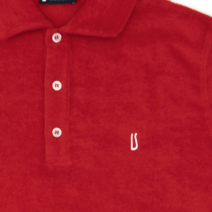 Ulturale Polo in spugna rossa con logo Ulturale bianco in 100% cotone - Ulturale Vendita Calda