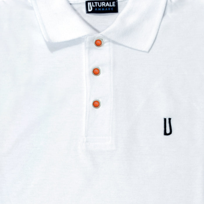 Ulturale Polo bianca con bottoni in corallo e argento in 100% cotone - Ulturale Vendite Flash