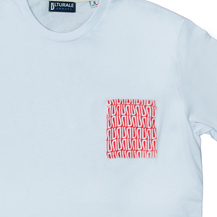 Ulturale T-Shirt bianca con taschino rosso e logomania bianca in 100% cotone - Ulturale Nuova
